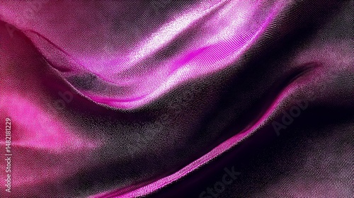 Deep dark raspberry to neon fuchsia ombre wave background with blurred color gradient, grainy mesh particles, bright glitter glow and metallic foil shine for vibrant abstract digital art