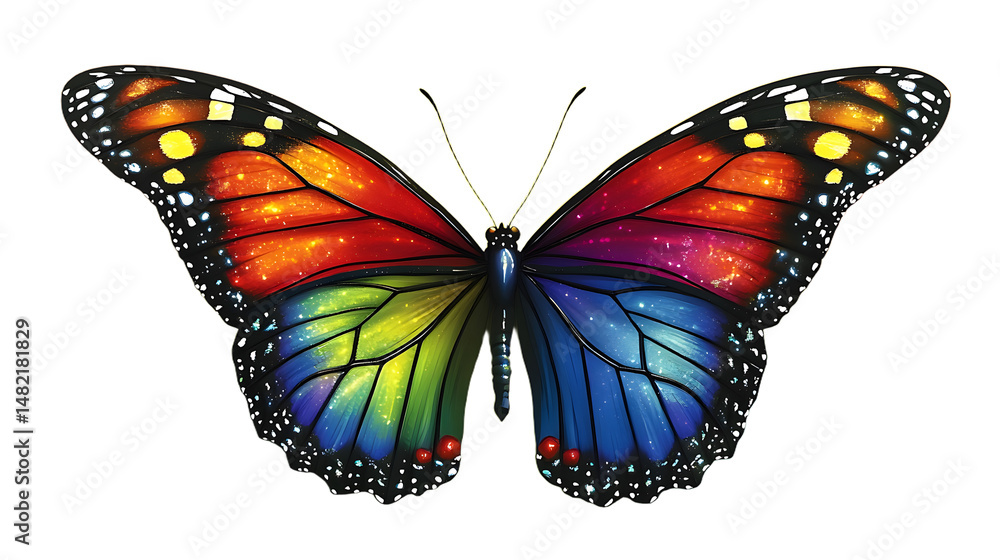 Obraz premium A Stunningly Vibrant Monarch Butterfly with a Beautiful Rainbow Pattern Representing Nature's Artistry