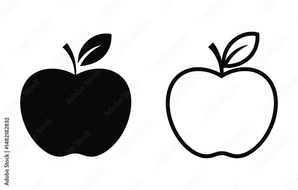 Apple icons with leaves in vector illustration simple and clean design. Apple icons with leaves in vector illustration simple and clean design.