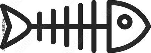 Minimalist fishbone icon. Represents nutrition, seafood, leftovers or a skeletal remains concept. Usable for menus, illustrations, or design elements.
