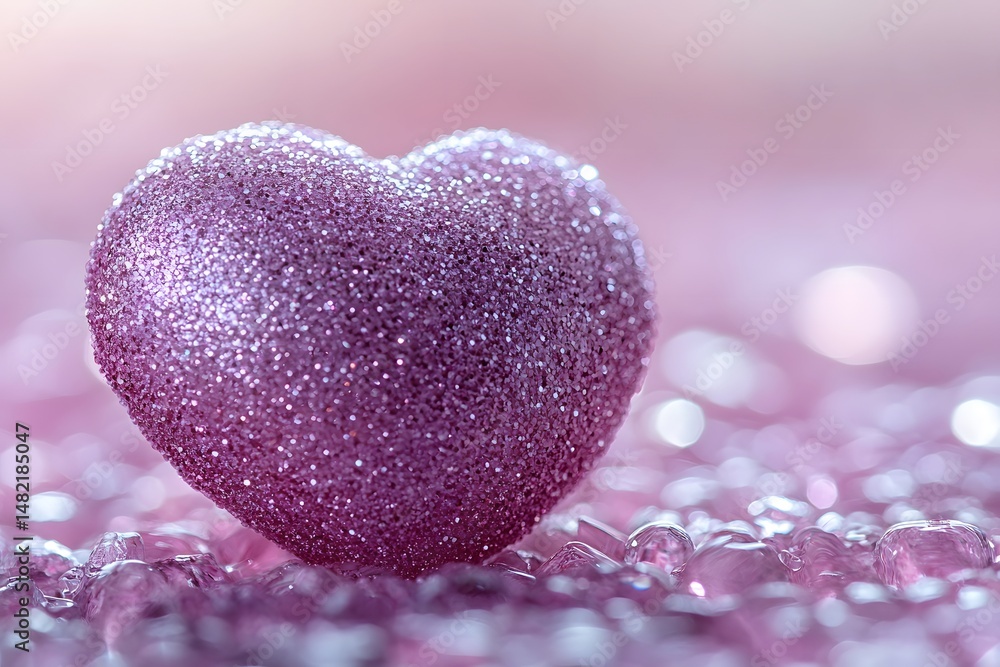 Obraz premium Glittering Heart on Soft Pink Background for Valentine's Day Design
