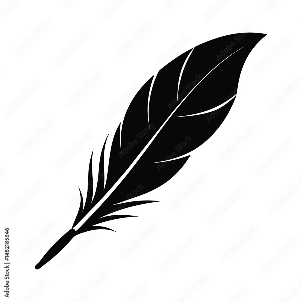 Obraz premium Single Feather Quill Vector Silhouette