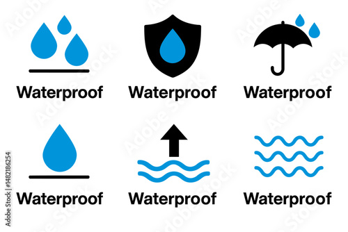 Collection of Six Waterproof Icons Symbols for Website Design and App Development