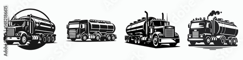 Fuel Tanker Truck. Tools Equipment Hardware Construction Repair Diy Clipart Line Art Vector Illustration. Conveyance for combustible liquid freight petroleum gasoline diesel hauling.