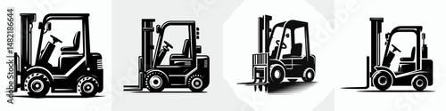Forklift. Tools Equipment Hardware Construction Repair Diy Clipart Line Art Vector Illustration. Elevating mechanism industrial truck for warehouse supply chain management.