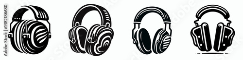 Ear Protection. Tools Equipment Hardware Construction Repair Diy Clipart Line Art Vector Illustration. Safeguarding acoustic sense  auditory gear for job zone comfort and hearing device.