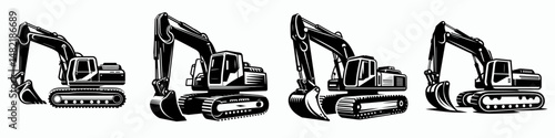 Excavator. Tools Equipment Hardware Construction Repair Diy Clipart Line Art Vector Illustration. Heavy digger device earthwork machine excavation implement.