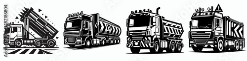 Crash Attenuator Truck. Tools Equipment Hardware Construction Repair Diy Clipart Line Art Vector Illustration. Mobile safety barrier rig absorbing vehicle impact device roadwork protection.