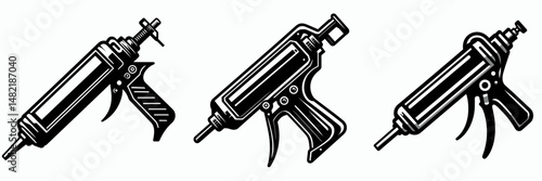 Caulking Gun. Tools Equipment Hardware Construction Repair Diy Clipart Line Art Vector Illustration. Sealant applicator hand operated tool for home repair filling.