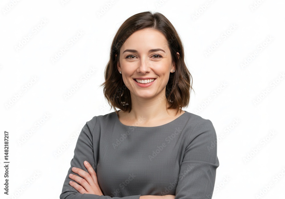 Portrait of a smiling young business woman with arms crossed on a white background Portrait of a smiling young business woman with arms crossed on a white background