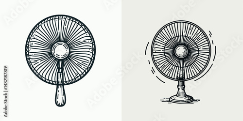 Wall fan. Tools Equipment Hardware Construction Repair Diy Clipart Line Art Vector Illustration. Mounted ventilator device home breeze creation oscillating air cooler unit.