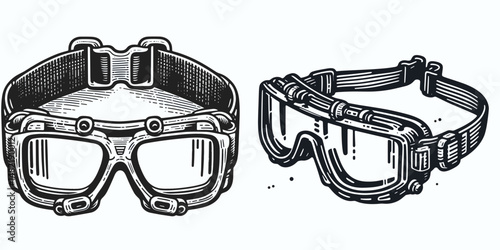 Goggle rack. Tools Equipment Hardware Construction Repair Diy Clipart Line Art Vector Illustration. Eyewear holder handy fixture for aquatic vision protection pool accessory.