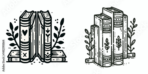 Bookends. Tools Equipment Hardware Construction Repair Diy Clipart Line Art Vector Illustration. Novel support literary prop textual memoir concept shelf theme.
