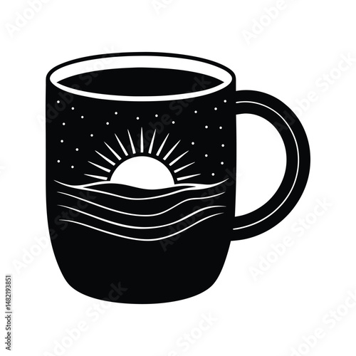 Coffee Mug Sunrise Vector Silhouette Icon
