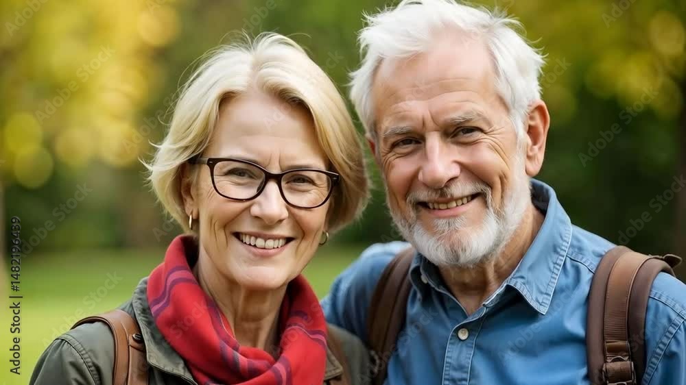 Happy elderly couple together outside enjoying their retirement Happy elderly couple together outside enjoying their retirement