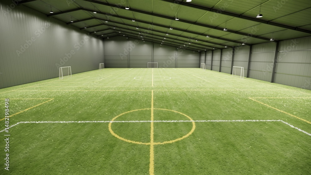 Fototapeta premium Enclosed Soccer Arena with Green Synthetic Surface