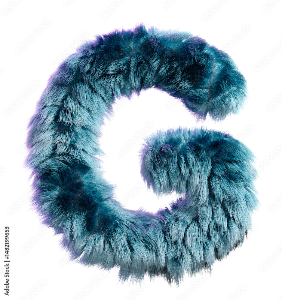 Fluffy Blue Furry Letter G on a Clean White Background Fluffy Blue Furry Letter G on a Clean White Background