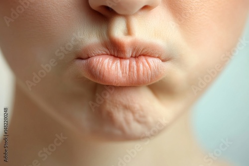 Woman puckering lips showing wrinkles around mouth