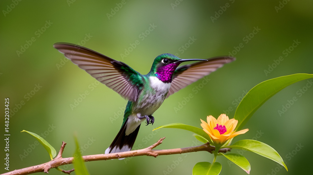 Fototapeta premium Talamanca hummingbird or admirable hummingbird (Eugenes spectabilis) is a large hummingbird.The talamanca hummingbird's range is Costa Rica to Panama