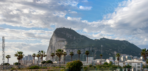 Gibraltar wide panorama showing The rock of Gibraltar. British overseas territory at the south of Spain. Iberian peninsula. Mons Calpe.