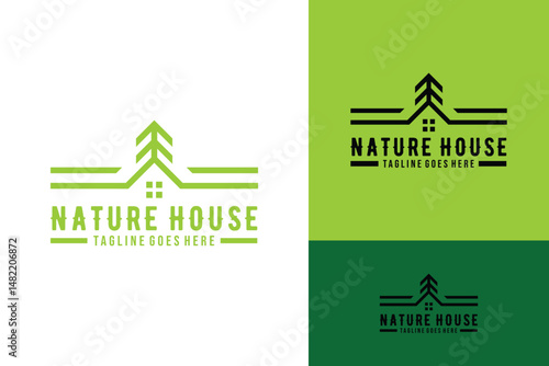 nature house green apartment real estate logo design