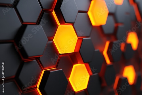 LED panel with a hexagonal pattern and dynamic LED grid effects for a modern, geometric design.