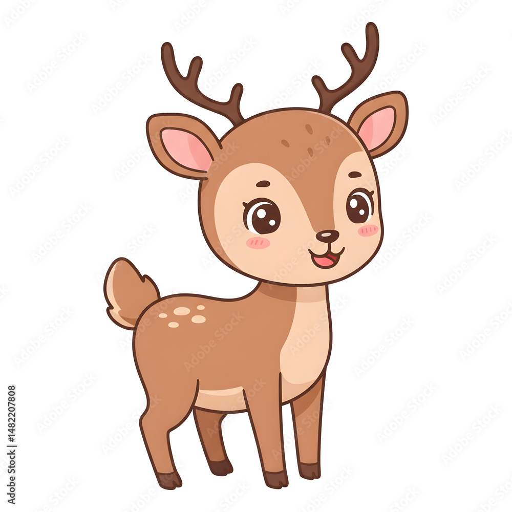 Adorable Baby Fawn with Antlers, Happy and Playful Cartoon Deer Adorable Baby Fawn with Antlers, Happy and Playful Cartoon Deer
