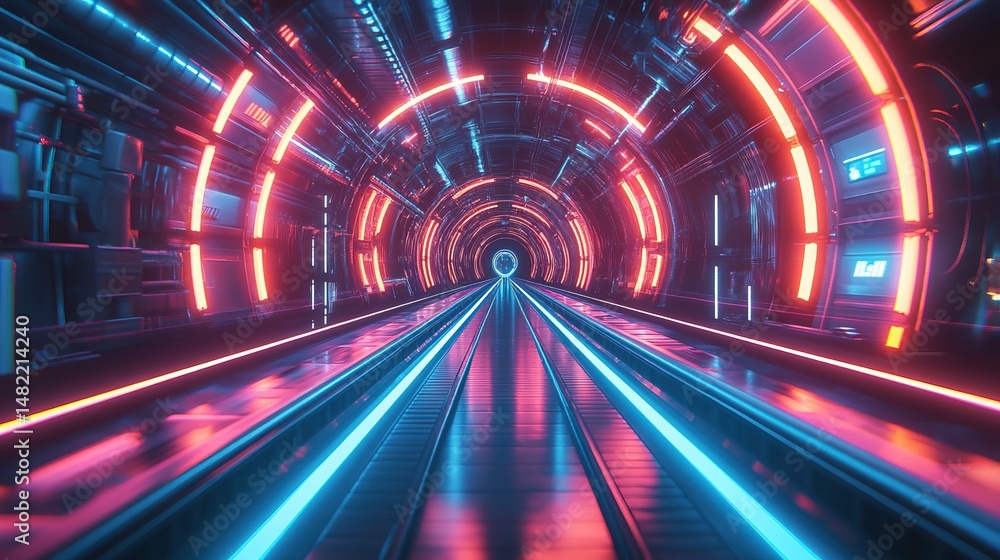 Futuristic Tunnel with Neon Lights Futuristic Tunnel with Neon Lights