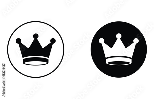 Two crown icons inside circles representing royalty power leadership and authority
