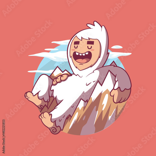 A Yeti character resting on top of the mountains vector illustration. Mascot, monster design concept.
