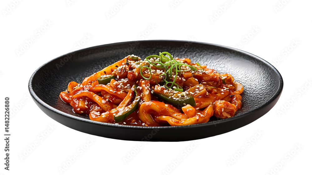 Spicy Squid Udon Noodles isolated on transparent background Spicy Squid Udon Noodles isolated on transparent background
