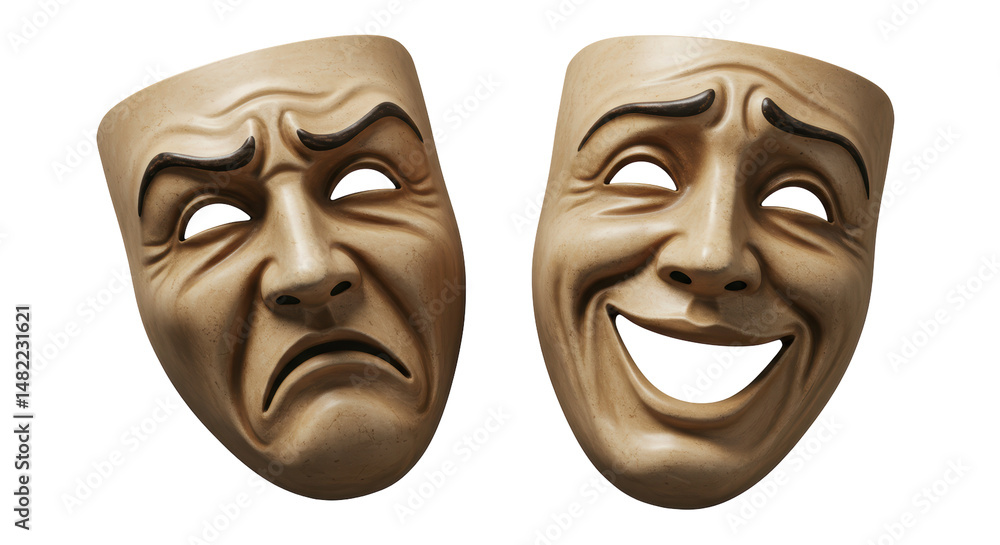 Isolated Set of Theater Masks Representing Tragedy and Comedy Isolated Set of Theater Masks Representing Tragedy and Comedy