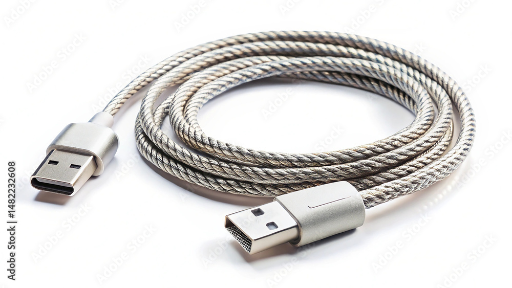 Charging cable on white background perfect for electronic devices tech accessories and power supply Charging cable on white background perfect for electronic devices tech accessories and power supply