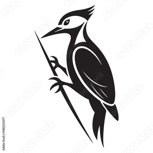 striking vector illustration of a stylized woodpecker, Vector black silhouette. with white background
