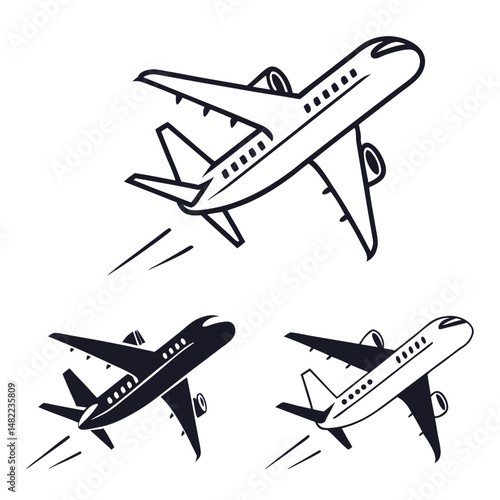 A  set of  Minimalist airplanes icon silhouette