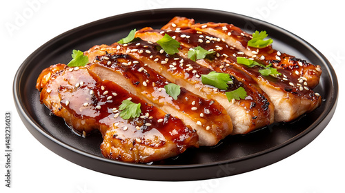 Teriyaki Chicken with Sesame Seeds isolated on transparent background