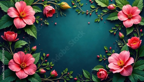 Intricate blooms, swirling vines, lush leaves, pattern, sophisticated, leaf