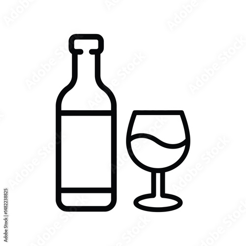 Black outline illustration of a wine bottle and a glass representing a beverage concept