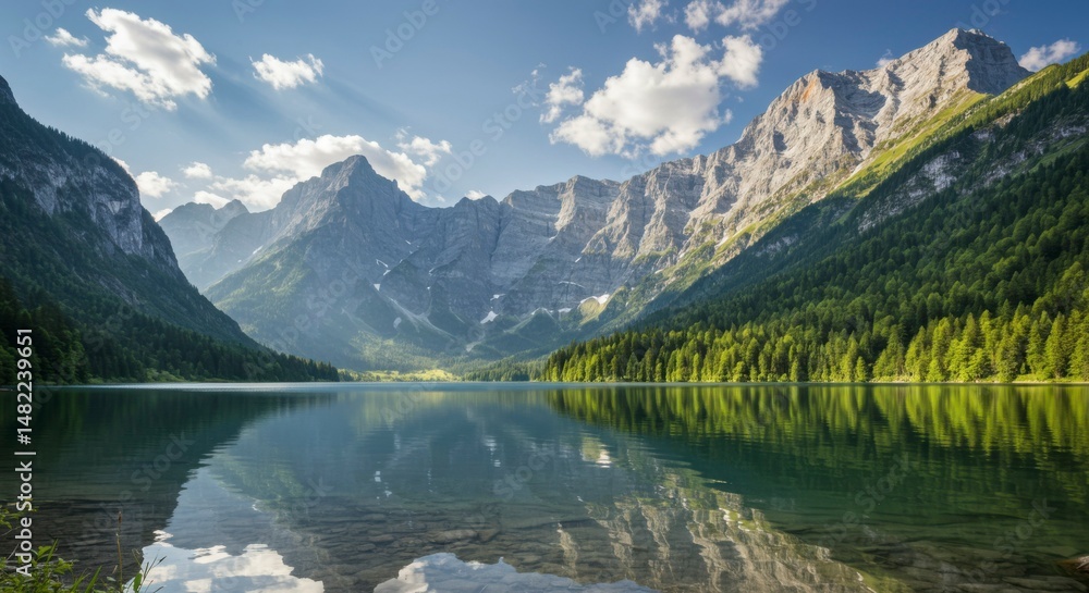 Naklejka premium Serene mountain lake reflecting sky