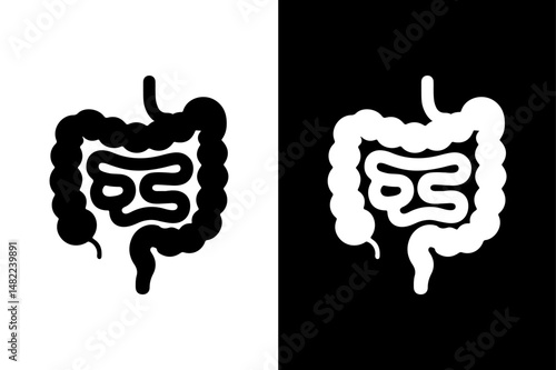 Human Digestive Tract Silhouette Black Vector Icon on White Background.