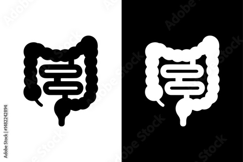 Intestines Vector Icon Anatomical Black Silhouette on White Background.