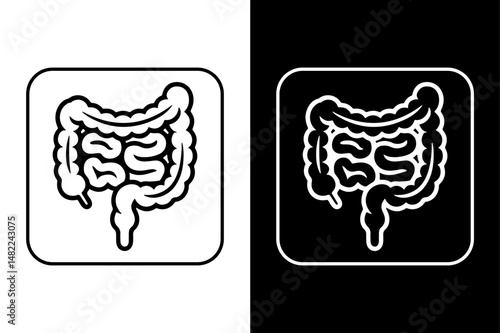 Intestines Vector Icon Anatomical Black Silhouette on White Background.