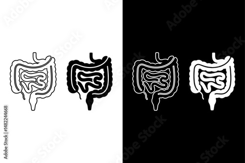 Human Intestines Silhouette Vector Icon Black and White Medical Design.