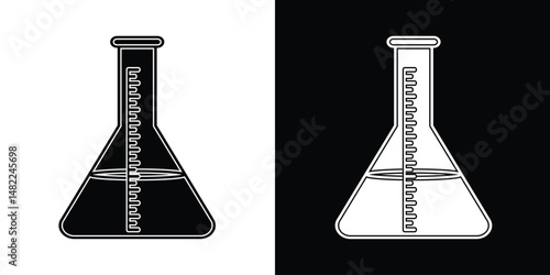 Stylish black and white lab flask illustration for science and education themes, perfect for various designs and projects.