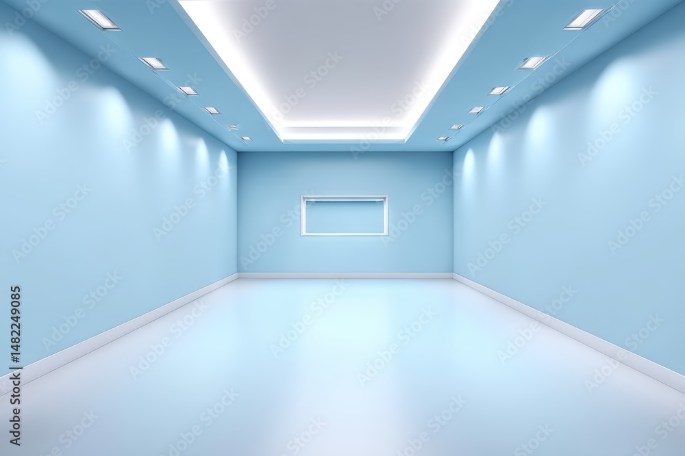Minimalist empty blue room with modern lighting, smooth walls, and a clean, glossy floor, showcasing simplicity and spaciousness. Minimalist empty blue room with modern lighting, smooth walls, and a clean, glossy floor, showcasing simplicity and spaciousness.