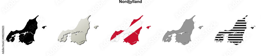Fototapeta premium Nordjylland region outline map set