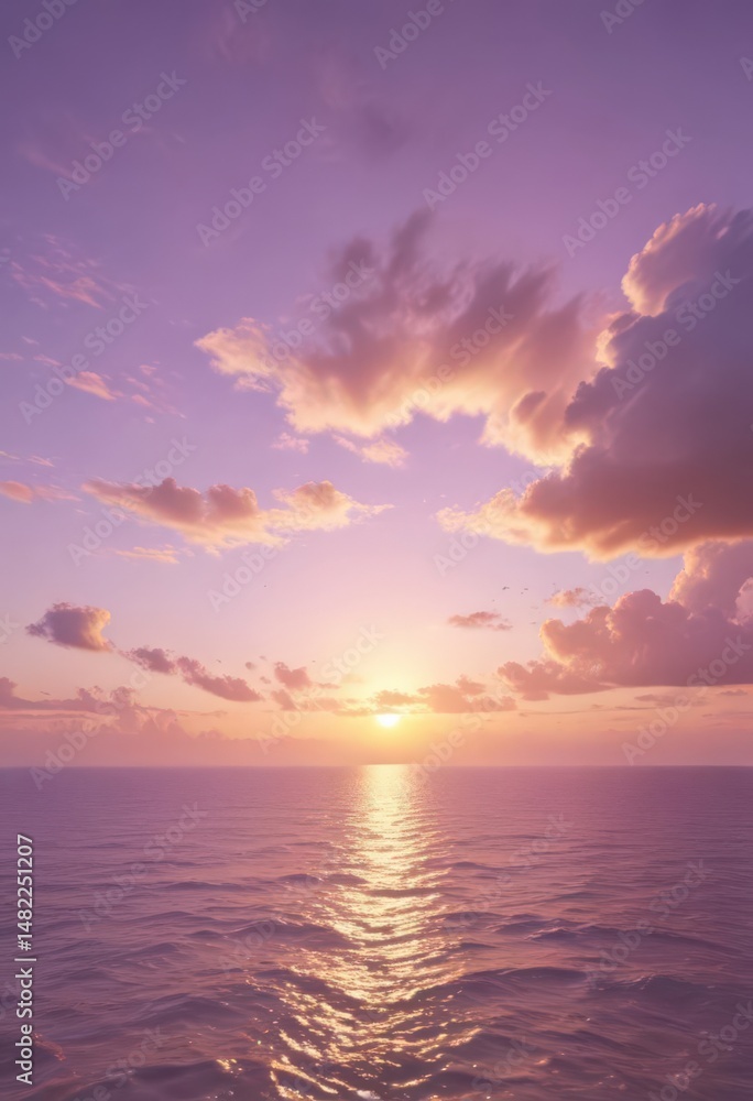 Fototapeta premium Pastel sunset, yellow fading to lavender clouds, serenity, gradient