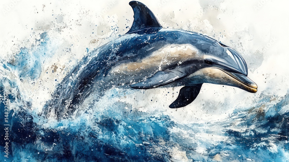 Fototapeta premium Majestic dolphin leaping in ocean waves