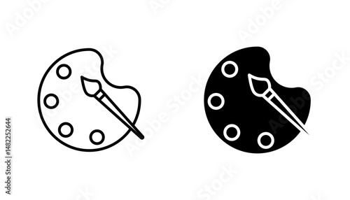 Brush and Palette icon in editable stroke and flat vector illustrations