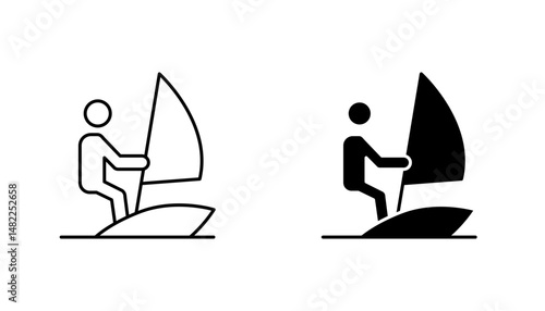 Windsurf icon in editable stroke and flat vector illustrations